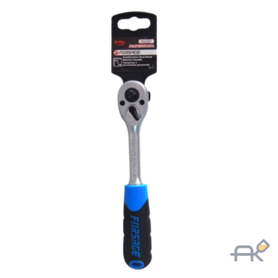 Трещотка реверсивная двухсторонняя с резиновой ручкой 1/4-3/8(72зуб.. L-200мм)на пластиковом держателе F-802321